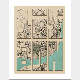 Lisbon, Portugal City Map Typography - Vintage Posters and Art